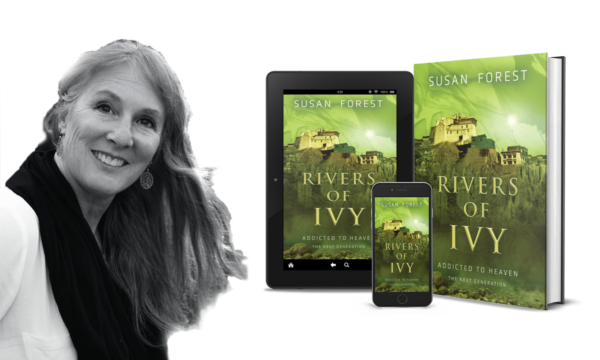 Header Profile image of Susan Forest next to Book Rivers of Ivy